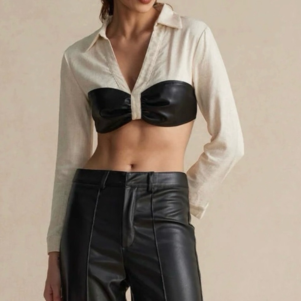 Stylish Black and Cream Crop Top